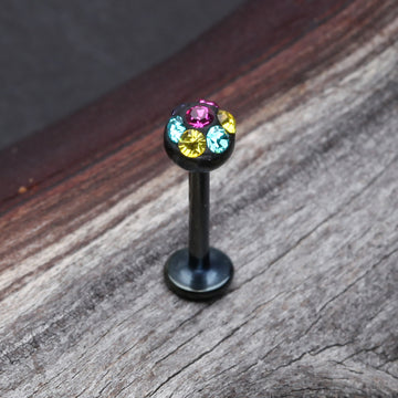 Detail View 1 of Colorline Sprinkle Dot Sparkles Multi Gem Steel Labret-Black/Retro